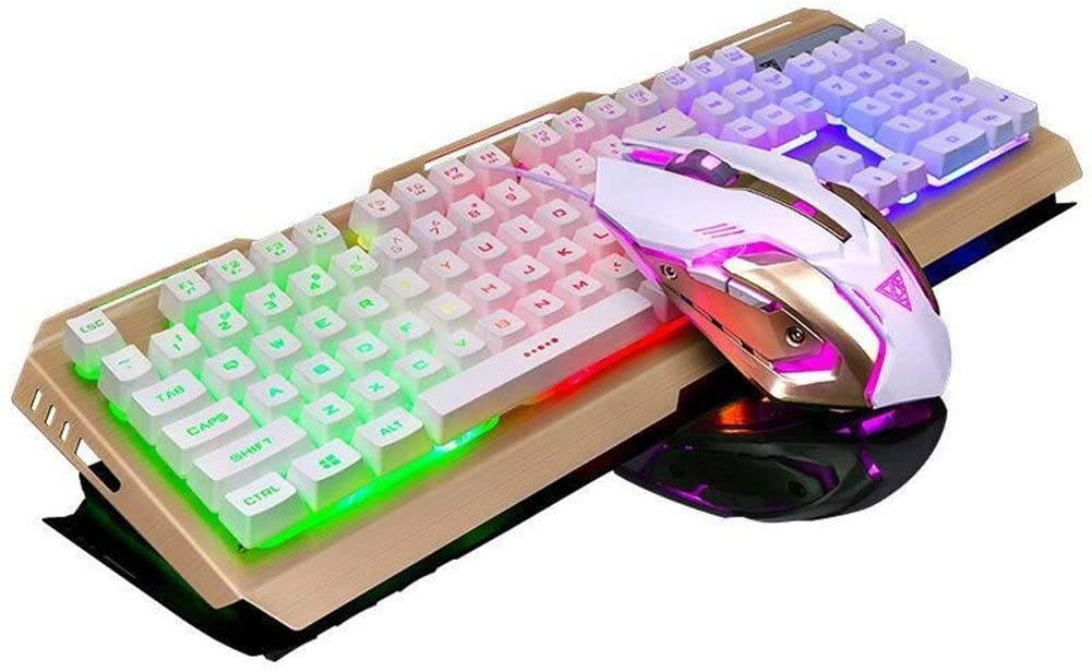 RGB Gaming Keyboard Mouse Combo Wired,Color Changing LED Backlit Computer Gaming Keyboad,Lighted PC Gaming Mouse,USB Keyboard Clicky Keys,Durable Metal Structure,for Xbox One PS4 Games Gamer Working