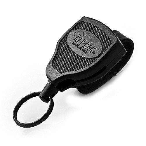 Key-Bak SUPER48 XD 20oz. Locking Retractable Key Holder, 36" Kevlar Cord, Black Polycarbonate Case, Leather Duty Belt Loop, Oversized Split Ring