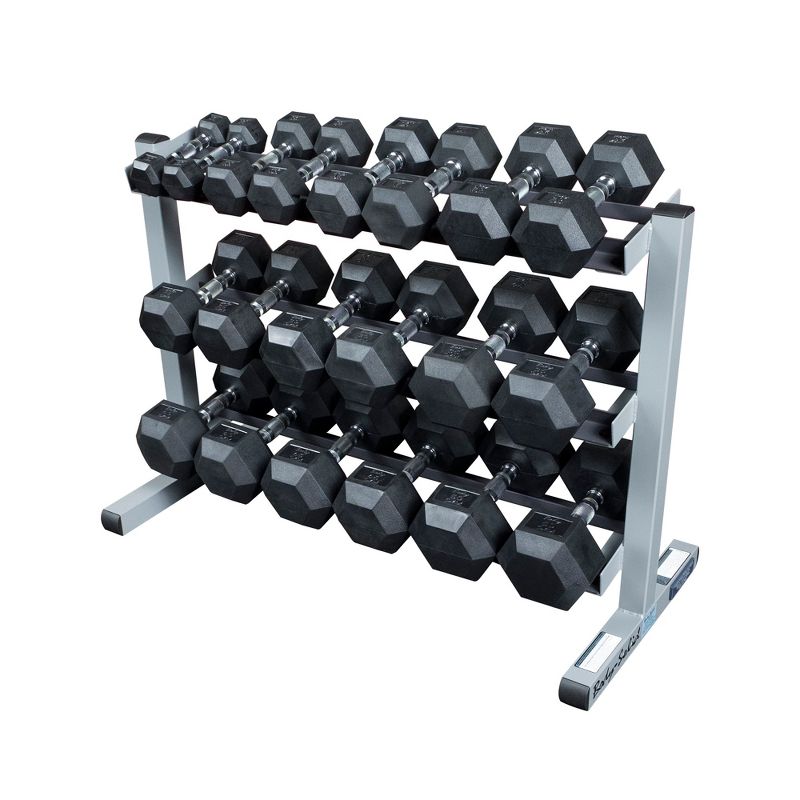 Body-Solid Dumbbell Rack with Rubber Hex Dumbbell Set - (5-50lbs)