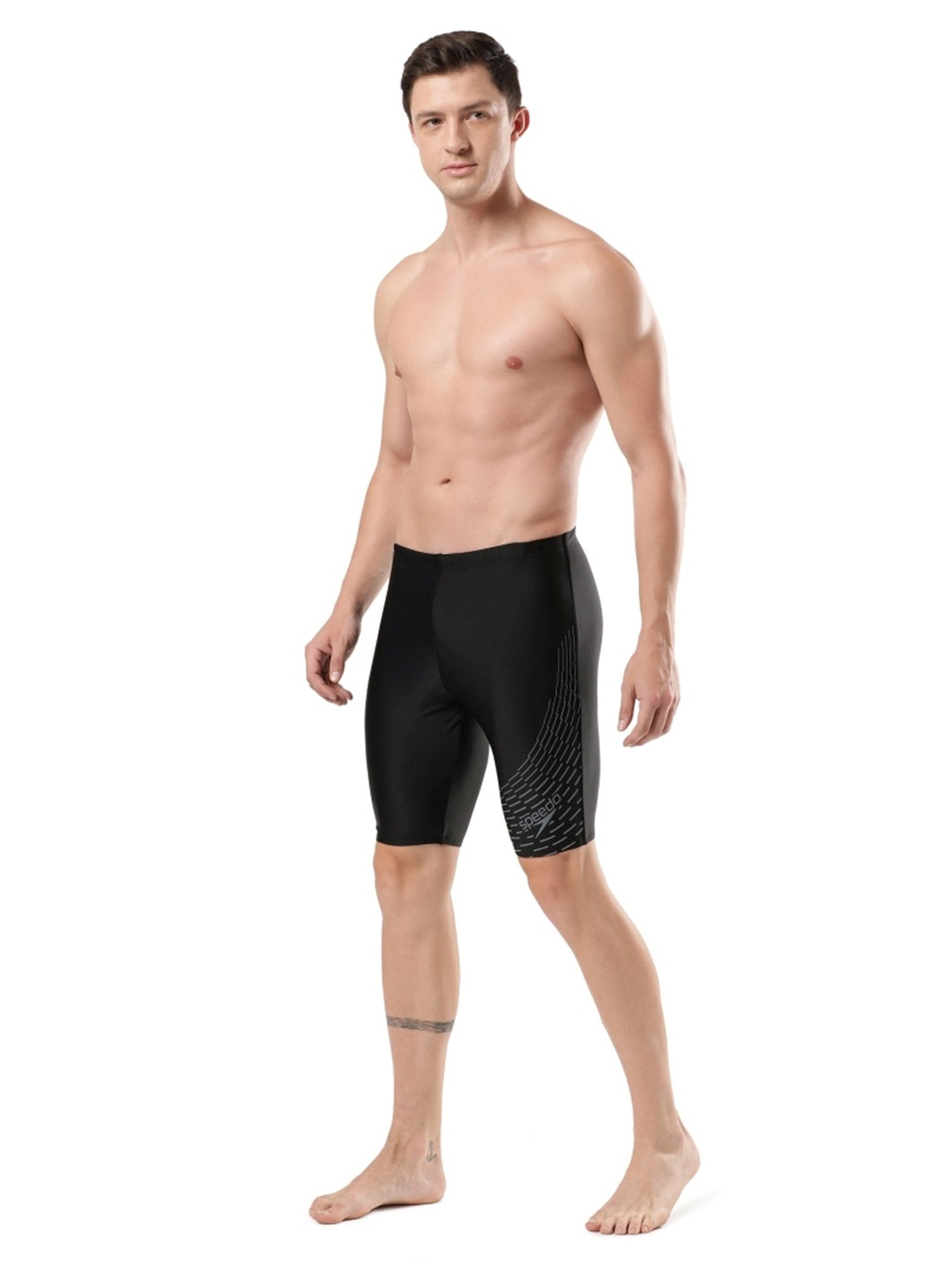 Speedo Mid Black Regular Fit Printed Swim Shorts
