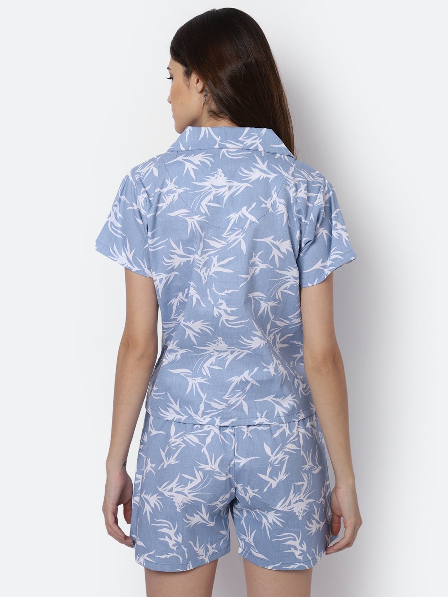 Boston Club Light Blue Printed Shirt With Shorts
