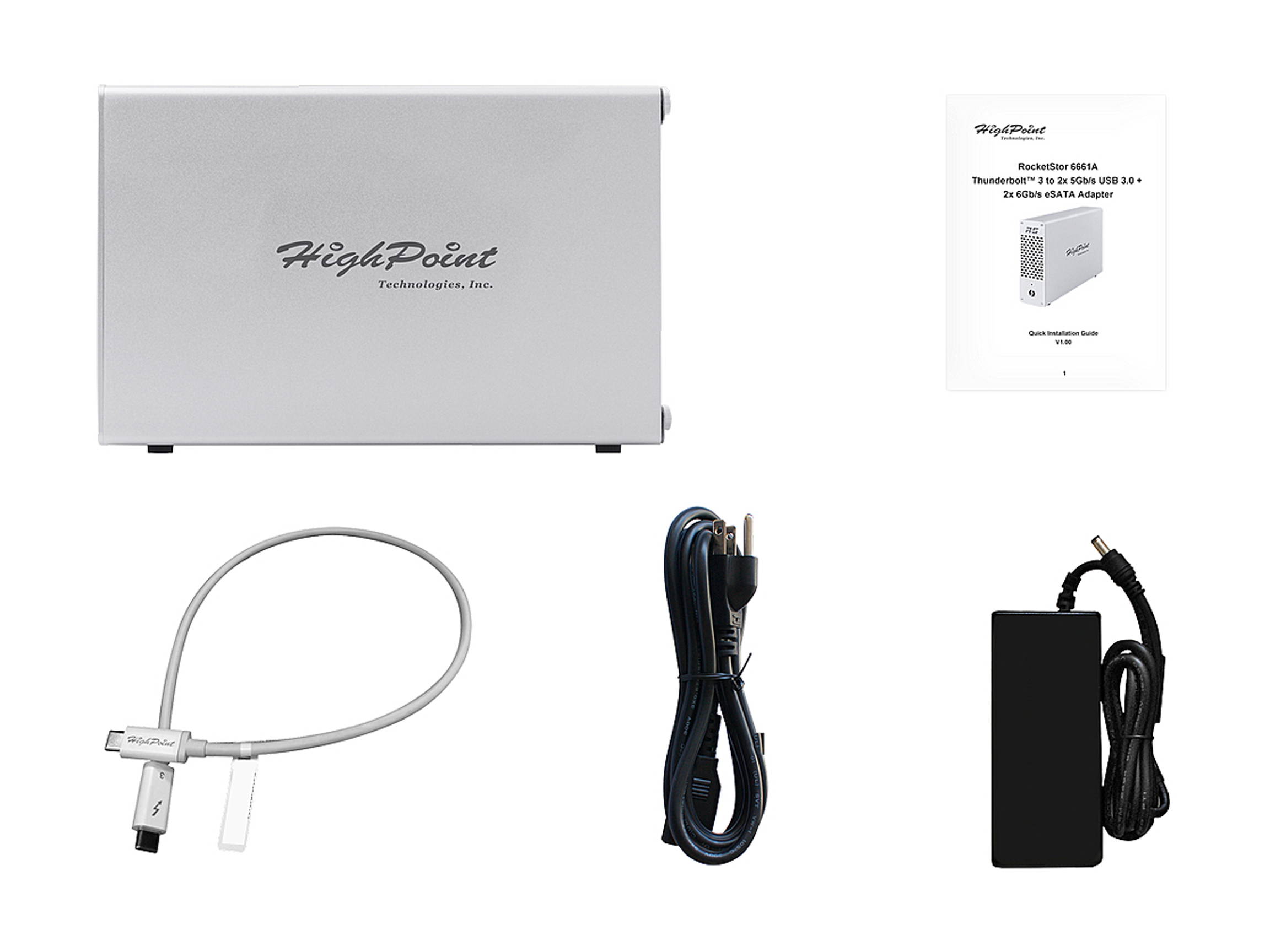 HighPoint RocketStor RS6661A-2U2e Thunderbolt 3 to 2 x 5Gb/s USB 3.0 + 2 x 6Gb/s eSATA Adapter