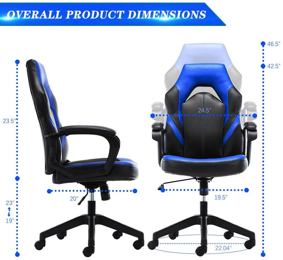 SMUGDESK Gaming Chair,  Office Computer Swivel Desk Task Chair, Ergonomic Executive Chair Bonded Leather with Padding Armrests and Lumbar Support (Blue)