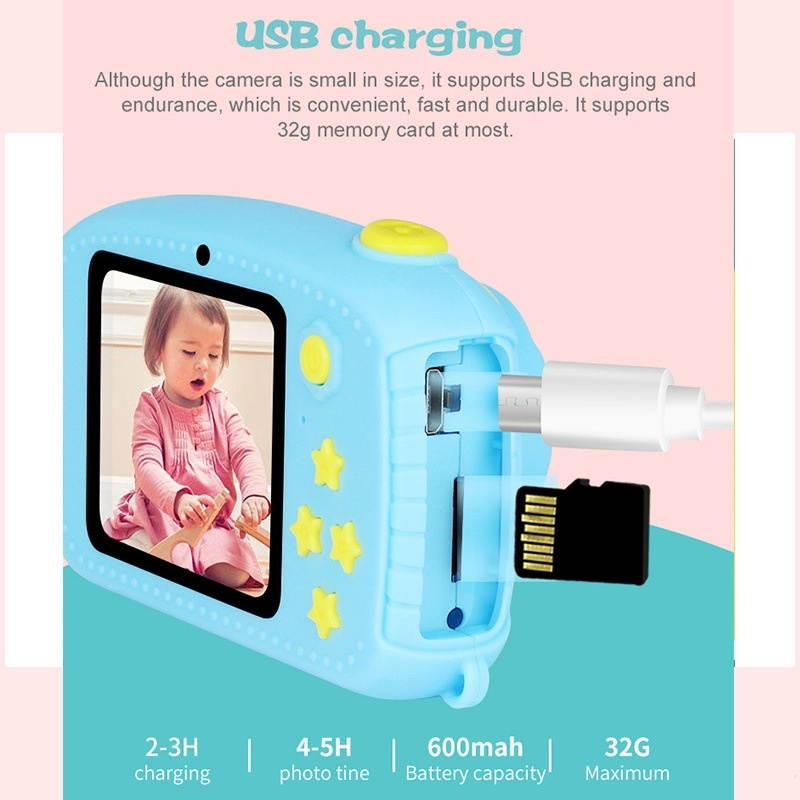Kids Camera, Children Toy Camera HD Front and Rear Dual-lens Camera Cartoon Digital Camera