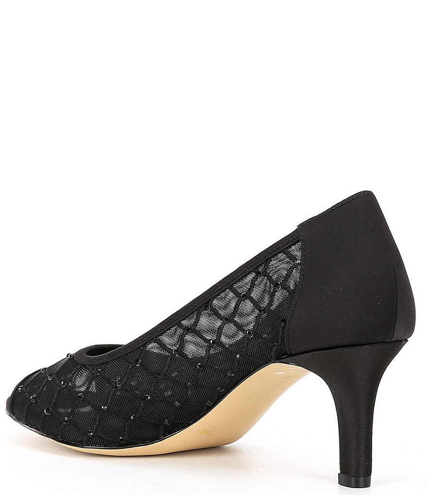 Alex Marie Bessika Rhinestone Detail Peep-Toe Mesh Pumps