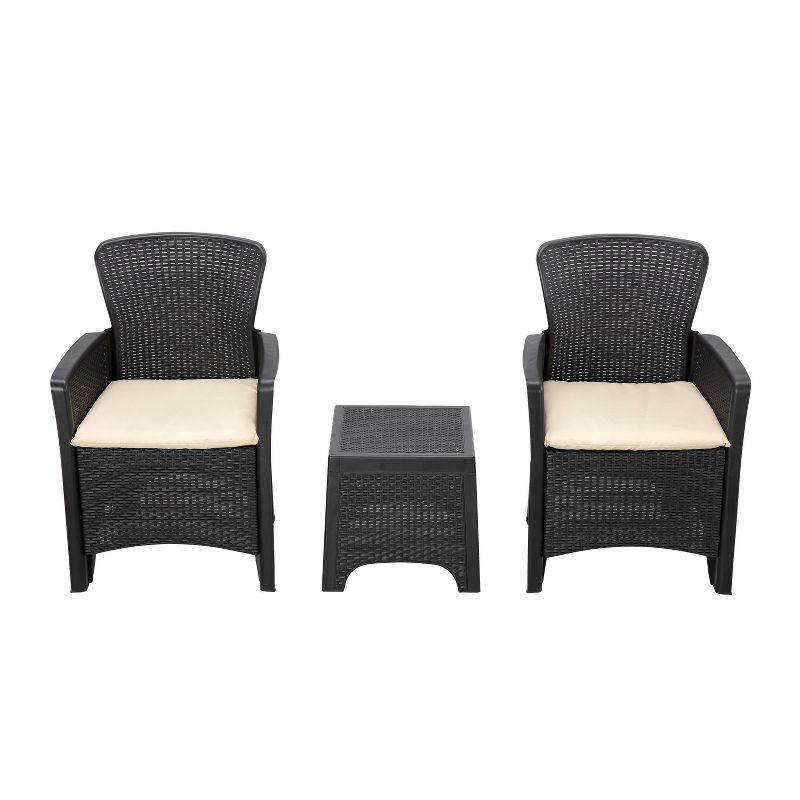 3pc Plastic Patio Conversation Set with Beige Cushions - Accent Furniture