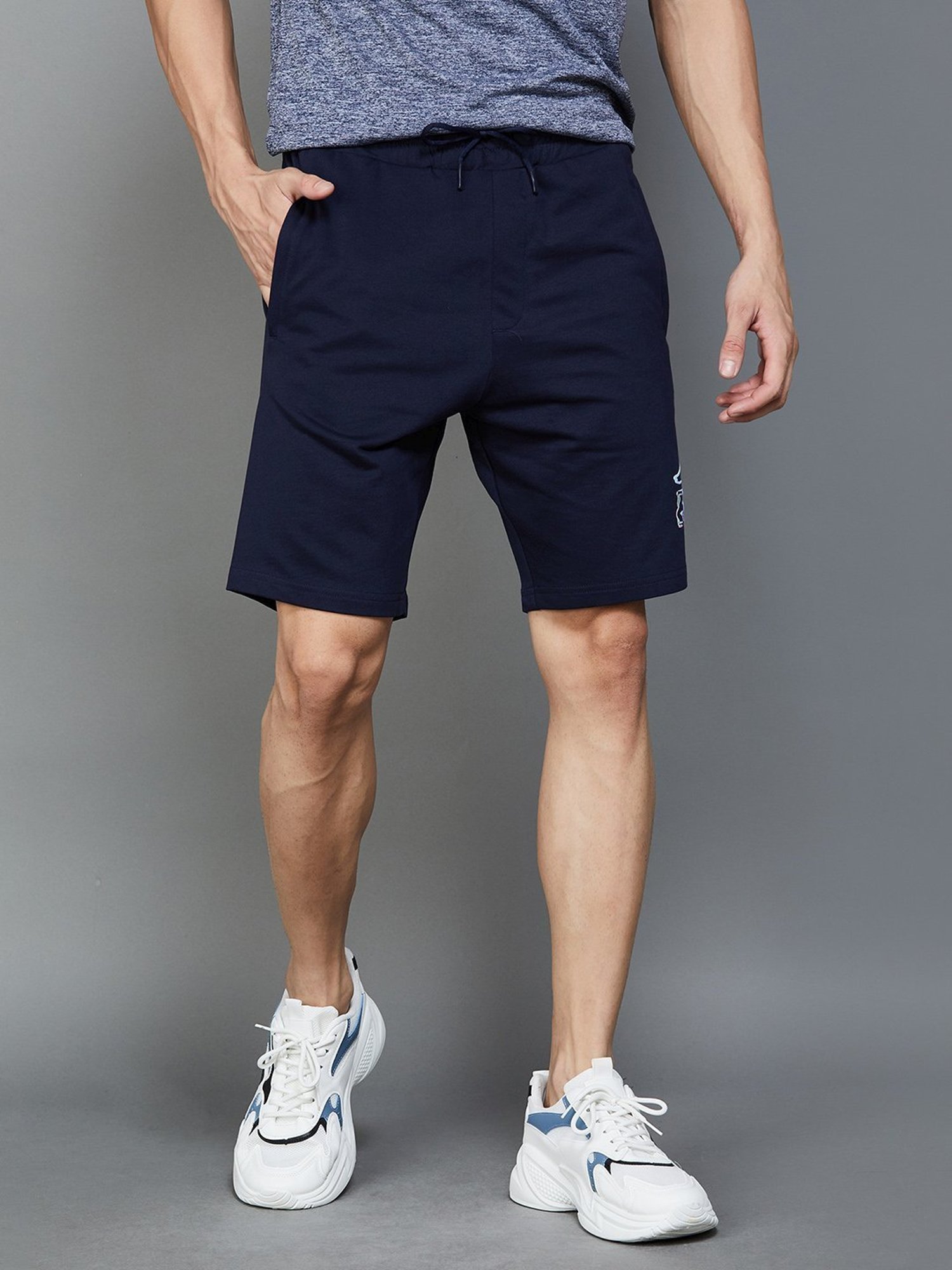 KAPPA Navy Cotton Regular Fit Printed Shorts