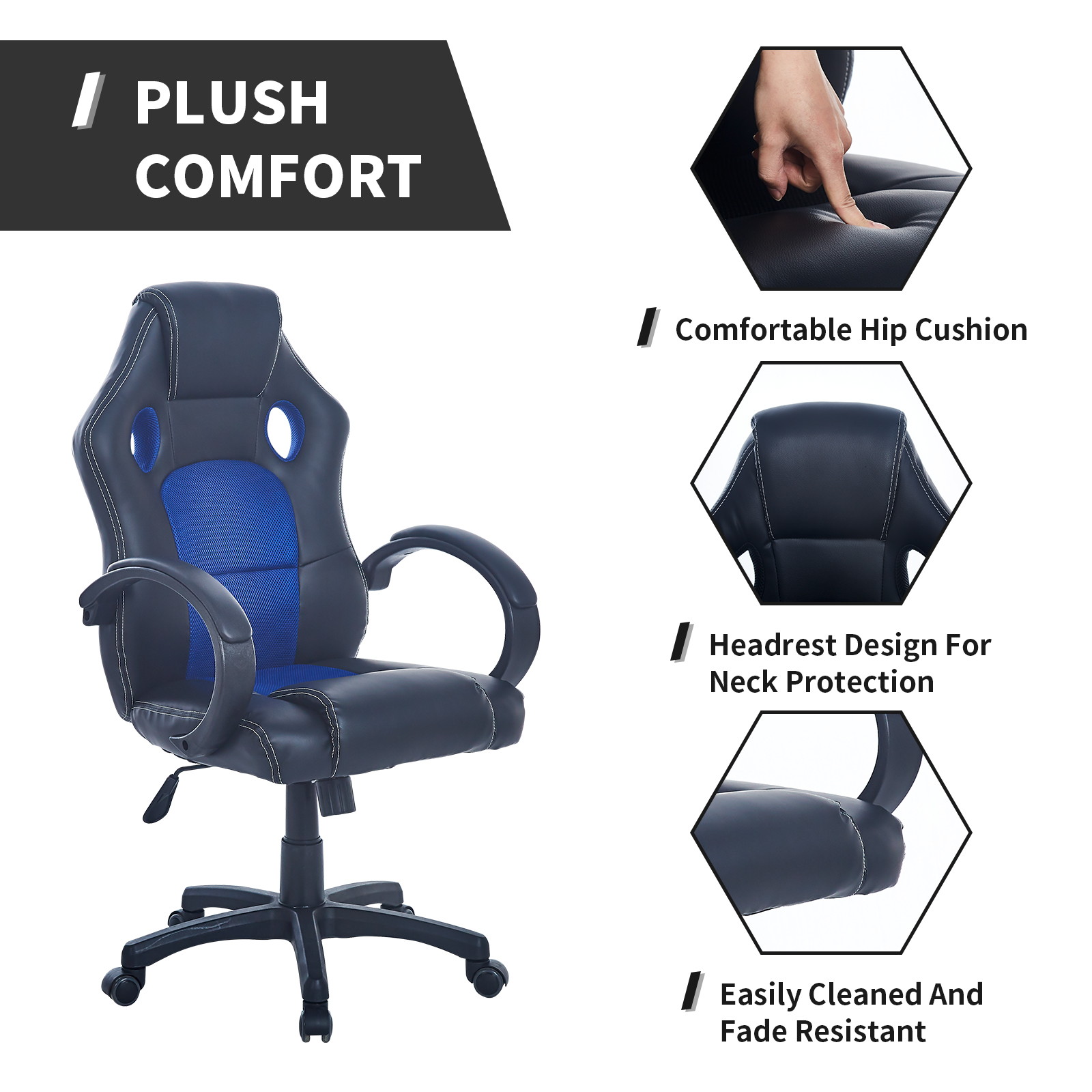 Gaming Chair, Racing Style Computer Desk Chair Padded Armrests Ergonomic Lumbar Support Adjustable Height