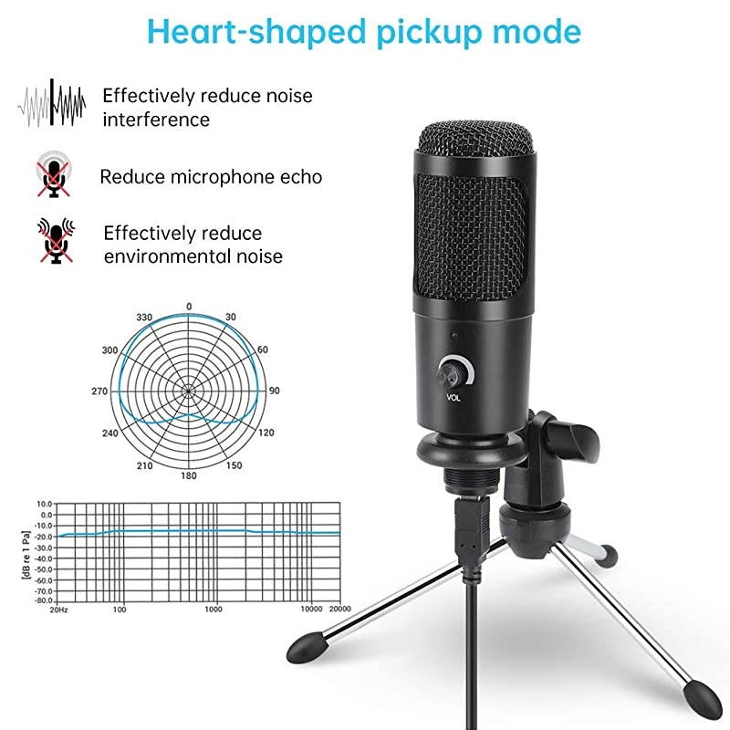 USB Microphone  Condenser PC Mic with Tripod Stand for Gaming Podcast Skype Chatting YouTube Videos Voice Overs and Streaming Compatible with iMac PC Laptop Desktop Windows Computer