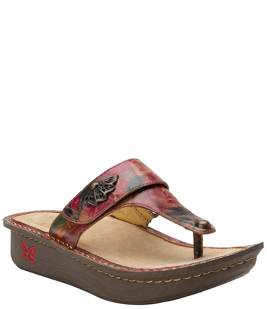 Alegria Carina Printed Leather Platform Wedge Thong Sandals