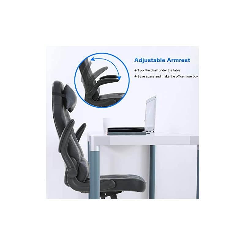 Office High-Back PU Leather Racing Reclining Computer Executive Desk Lumbar Support Adjustable Arms Rolling Swivel Chair for Women, Men, Grey