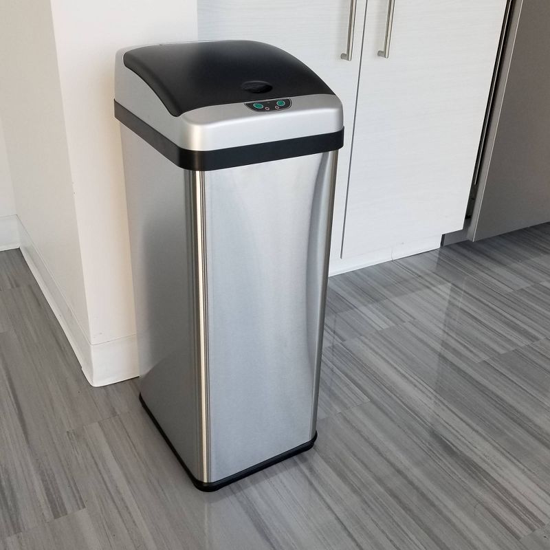 halo quality 13gal Platinum Rectangular Stainless Steel Motion Sensor Trash Can