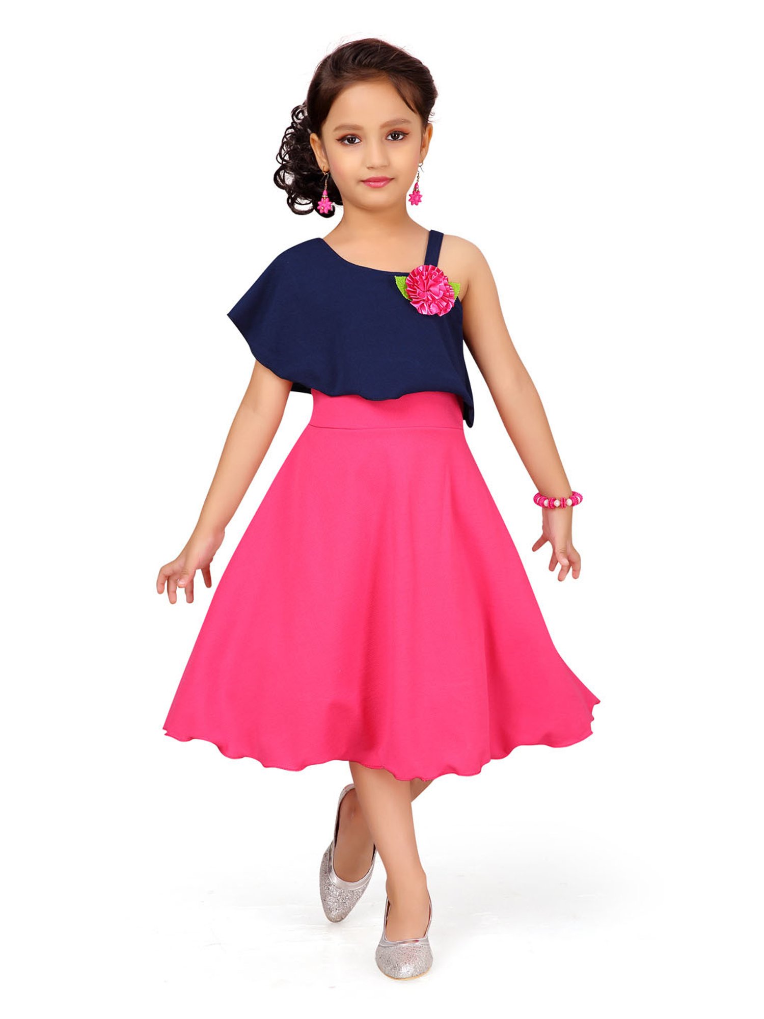 Aarika Kids Navy & Pink Solid Dress