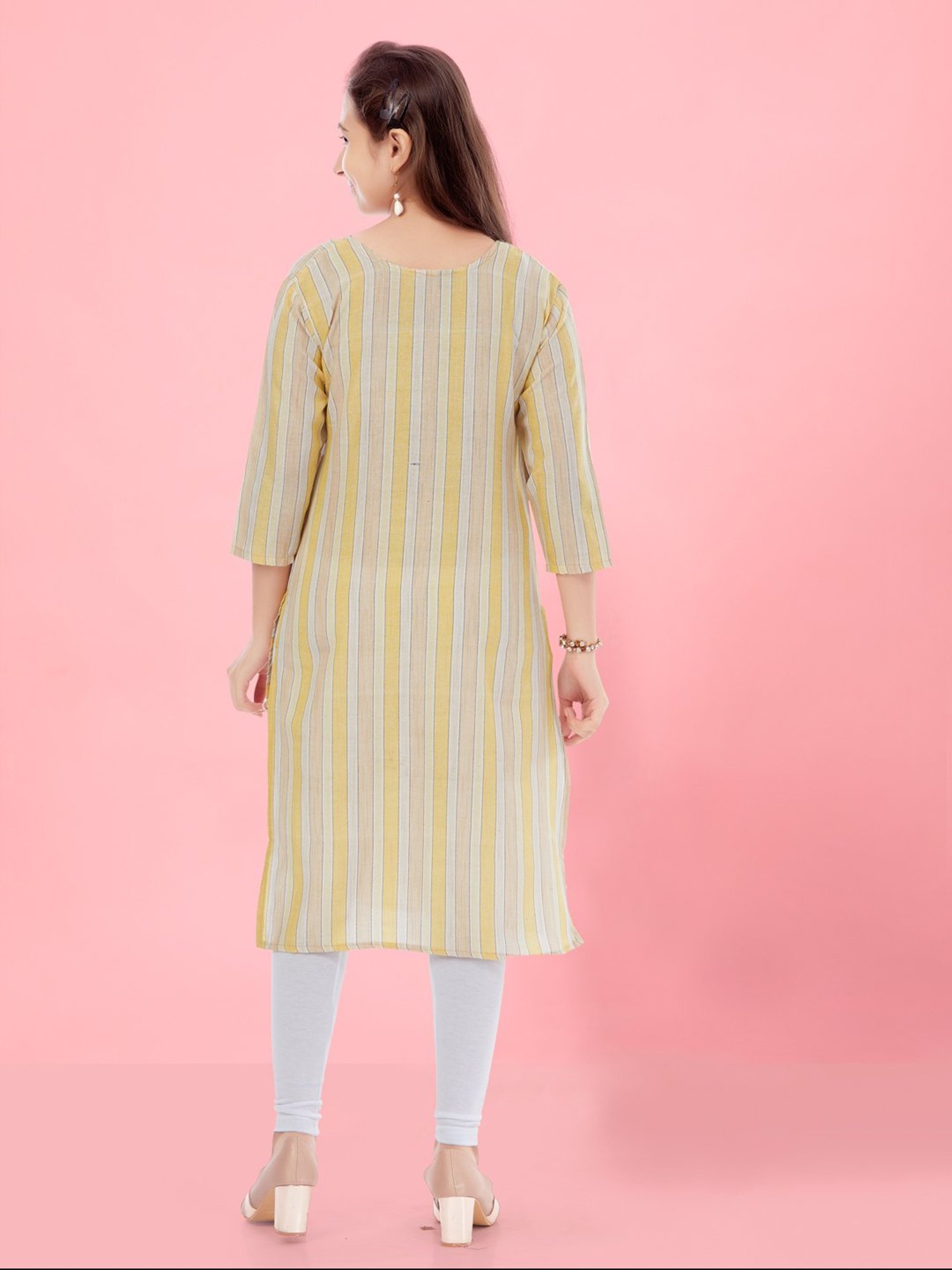 Aarika Kids Yellow & Peach Striped Kurta