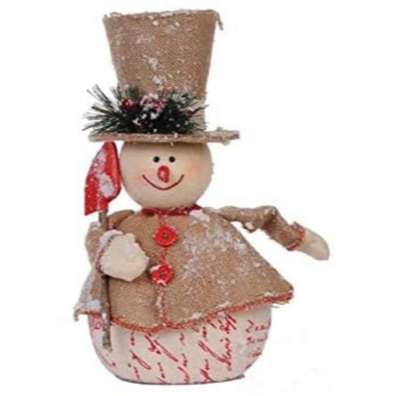 A & B Home 13.5" Beige and Red Jolly Snowman with Shovel Christmas Tabletop Decor