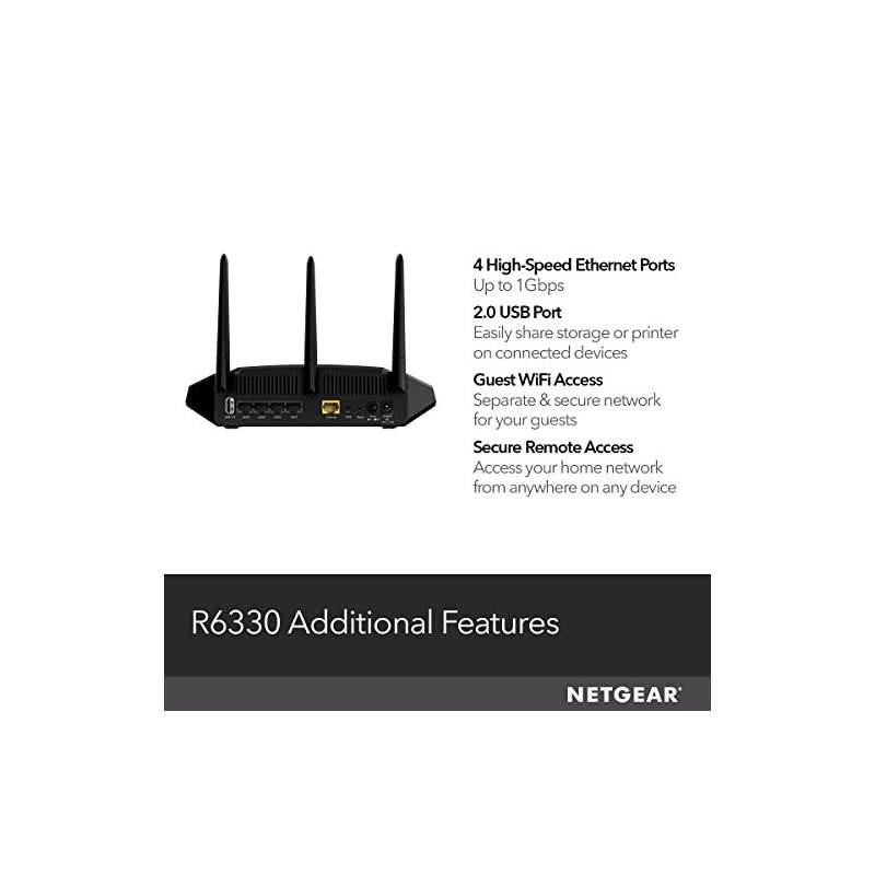 WiFi Router (R6330) - AC1600 Dual Band Wireless Speed (up to 1600 Mbps) | Up to 1200 sq ft Coverage & 20 Devices | 4 x 1G Ethernet and 1 x 2.0 USB Ports (R6330-1AZNAS)