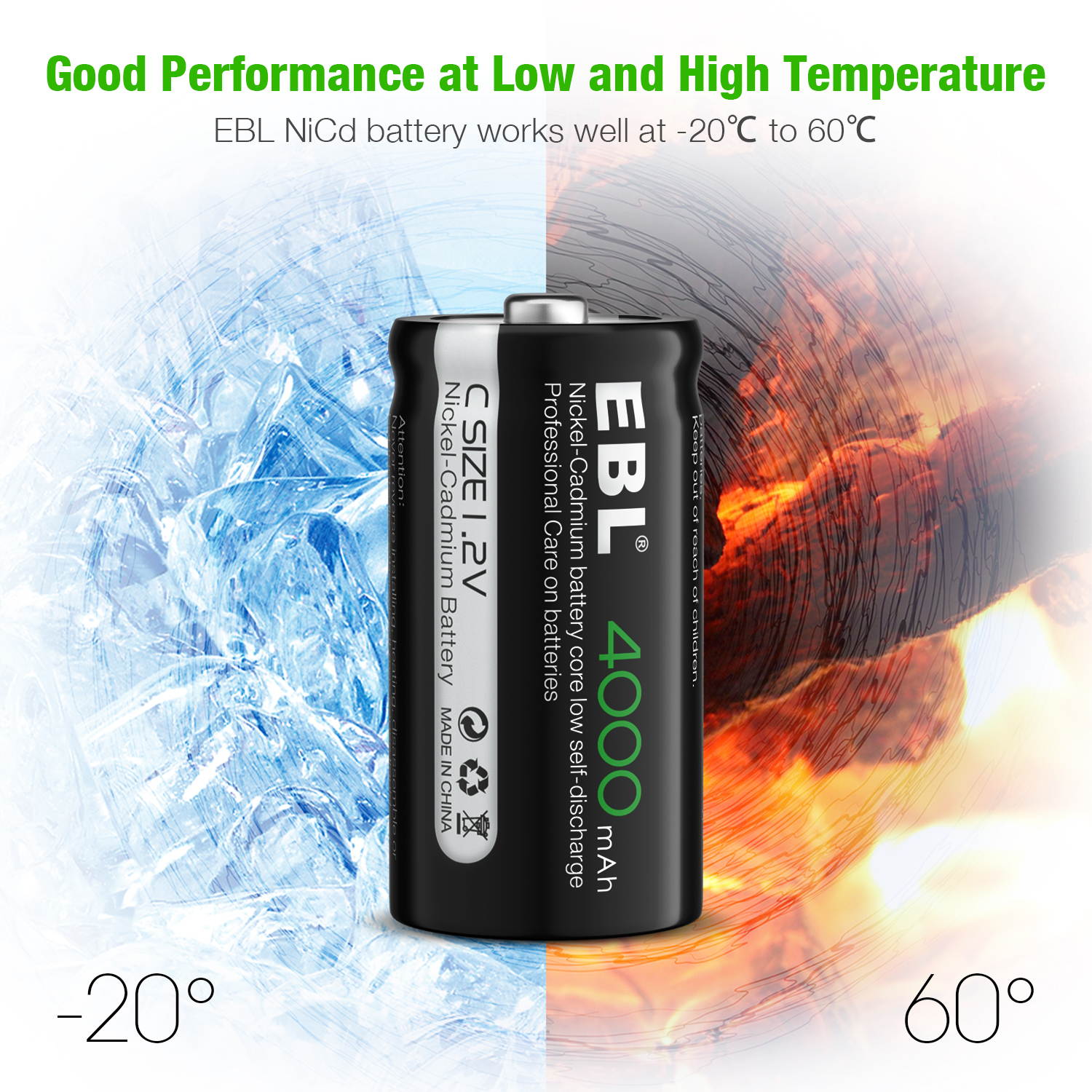 EBL 8PCS  Rechargeable C Battery High Performance Ni-Cd Battery 4000mAh