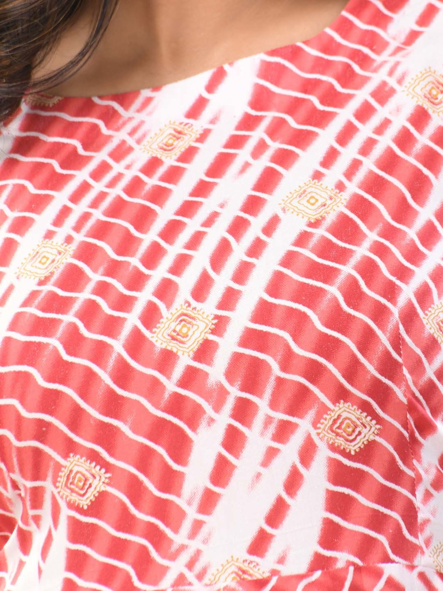 CHARUKRITI Red & White Printed A-Line Dress