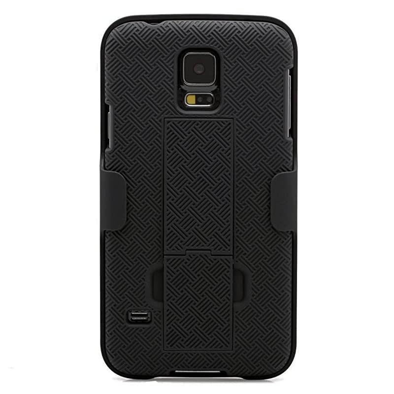 S5 Case Swivel Slim Belt Clip Holster Protective Case Kickstand Defender Cover Compatible for Samsung S5 Phone Case with Clip Combo Shell Holster Case Black