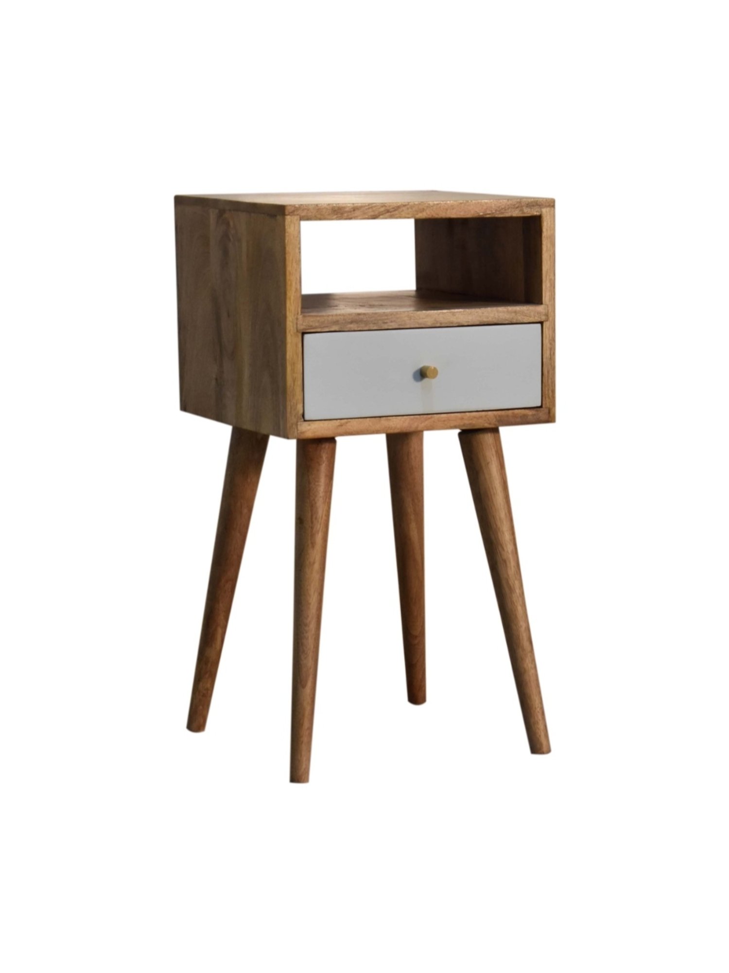 Artisan Furniture Solid Brown Mango Wood Side Table Sky Blue Finish