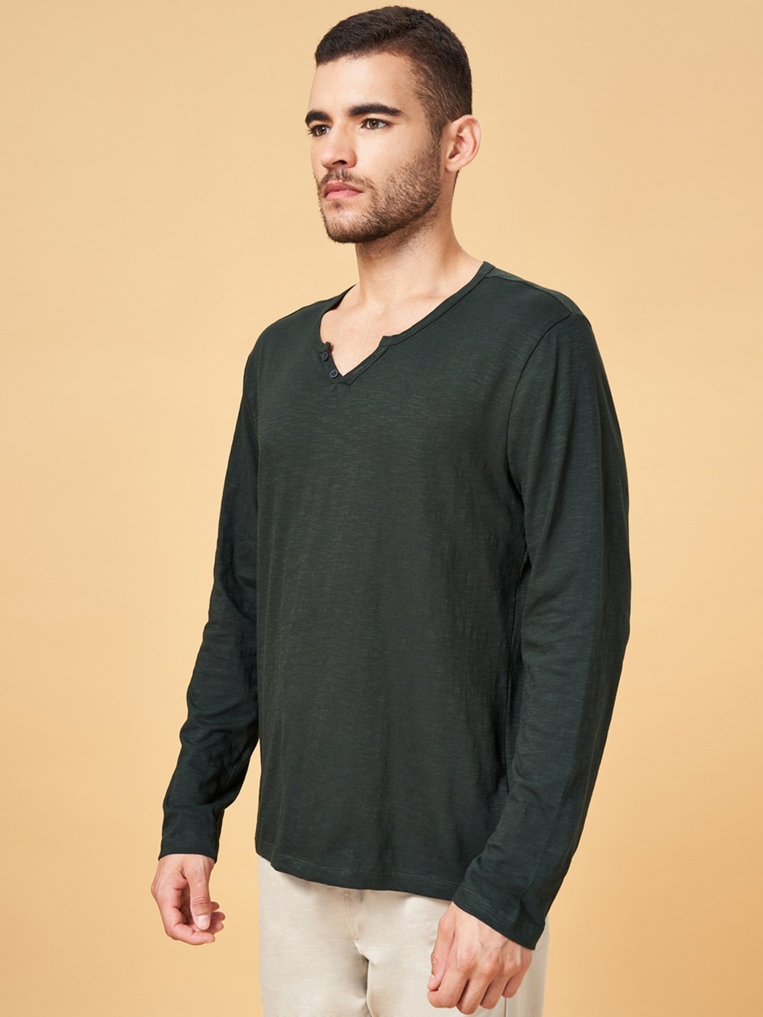 Urban Ranger by Pantaloons Dark Olive Slim Fit T-Shirt