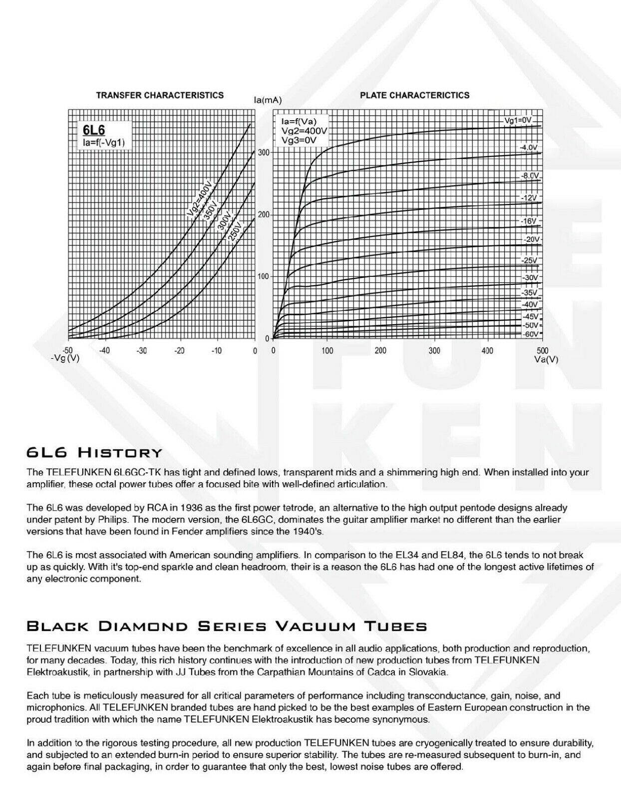 PAIR Telefunken Elektroakustik FACTORY MATCHED  6L6 6L6GC 6L6G-TK Black Diamond