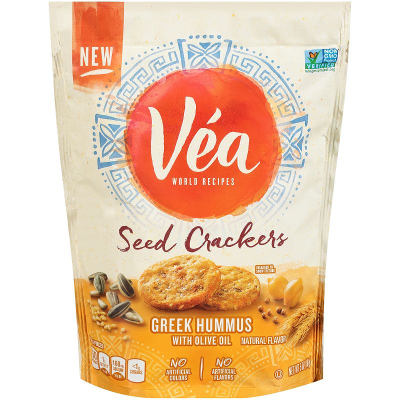 Vea Snacks Seed Crackers, Greek Hummus with Olive Oil - 5oz