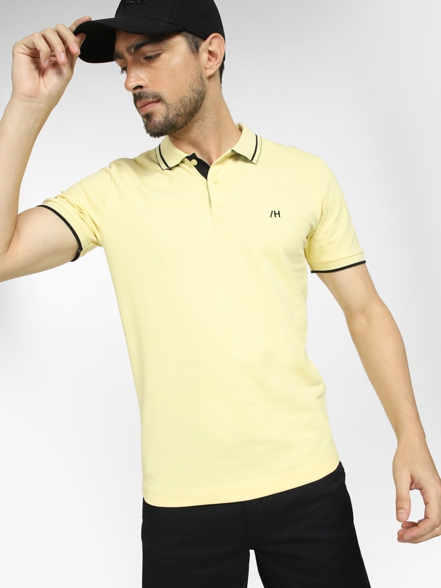 SELECTED HOMME Yellow Cotton Slim Fit Polo T-Shirt