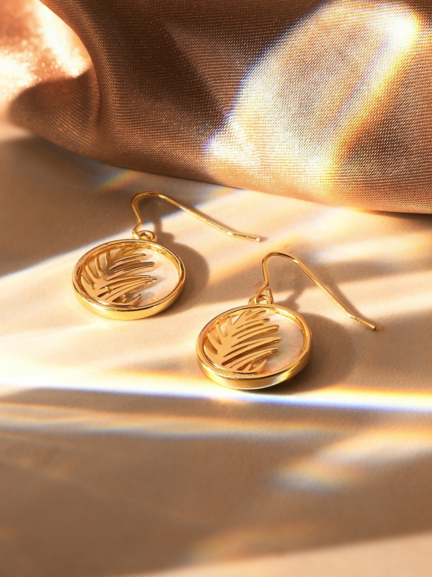 Accessorize London Gold Moonstone Circle Leaf Drop Earrings