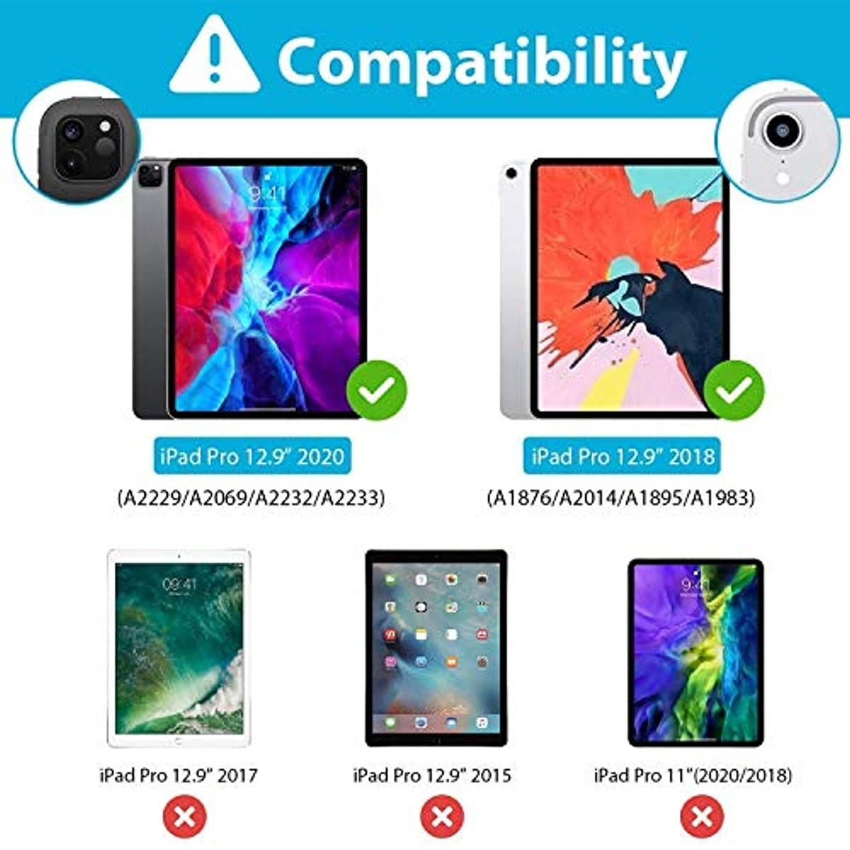 ProCase Black iPad Pro 12.9 Leather Case 4th Gen 2020 / 3rd Gen 2018 Bundle with [4 Pack] Screen Cleaning Pad Cloth Wipes