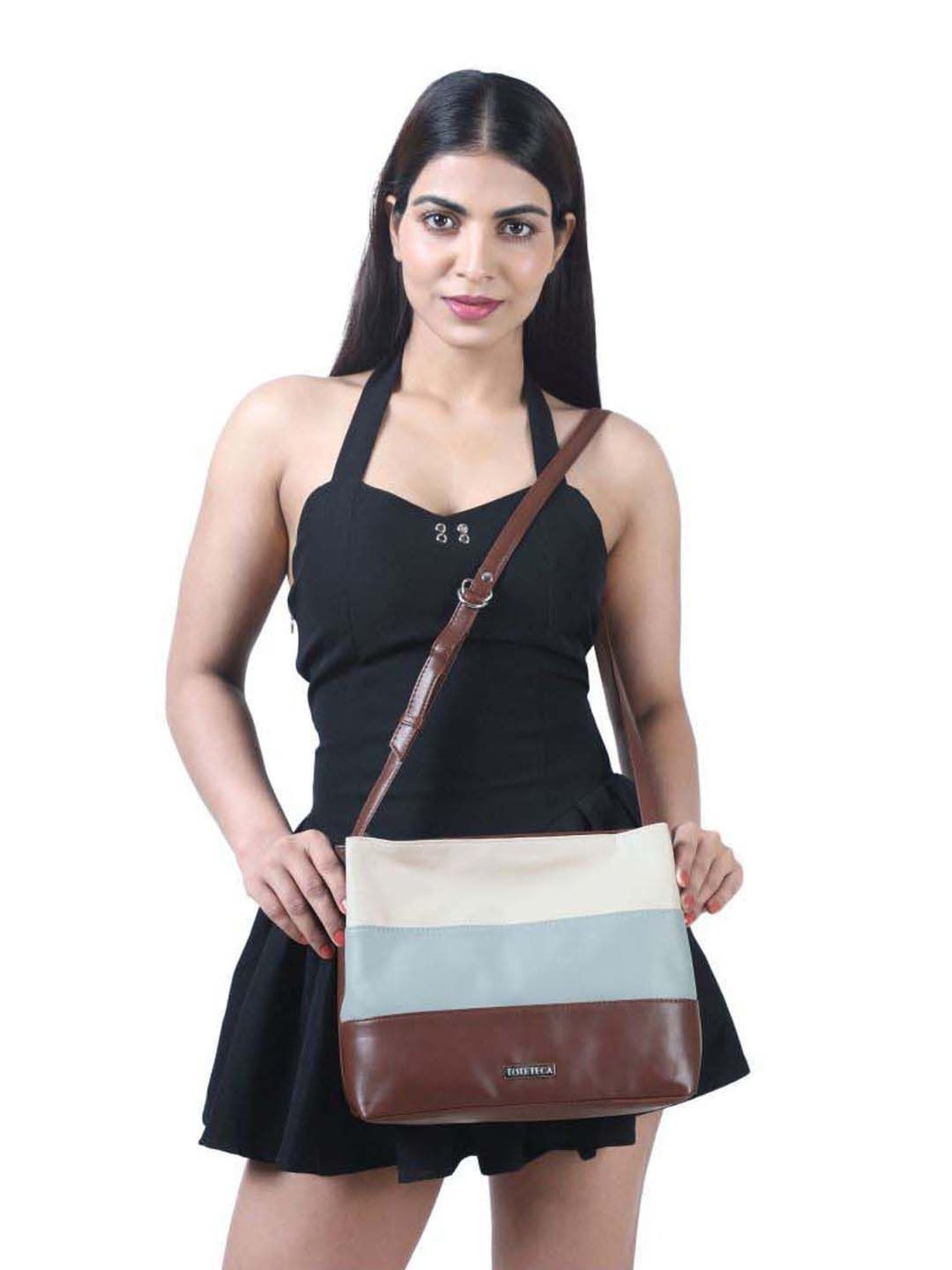 Toteteca Brown Color Block Medium Sling Handbag