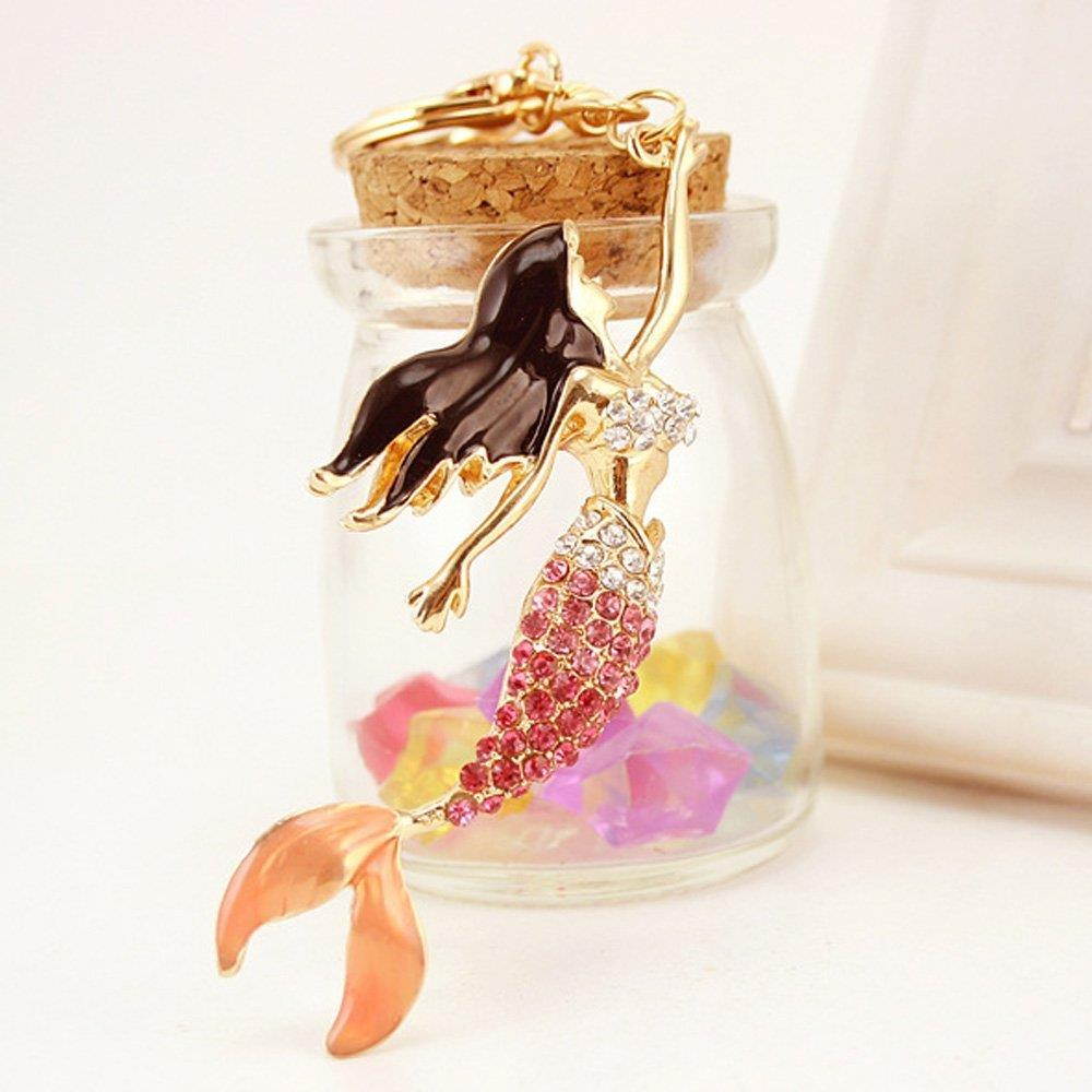 Pretty Mermaid Sparkling Charm Blingbling Keychain Crystal Rhinestone Pendant (Pink)