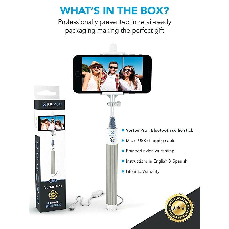 Bluetooth Selfie Stick for iPhone X XR XS 11 10 X 8 7 6 5, Samsung Galaxy S10 S9 S8 S7 S6 S5 & Most Androids - Takes Perfect HD Photos in Seconds - No Apps, No Downloads, No Hassle