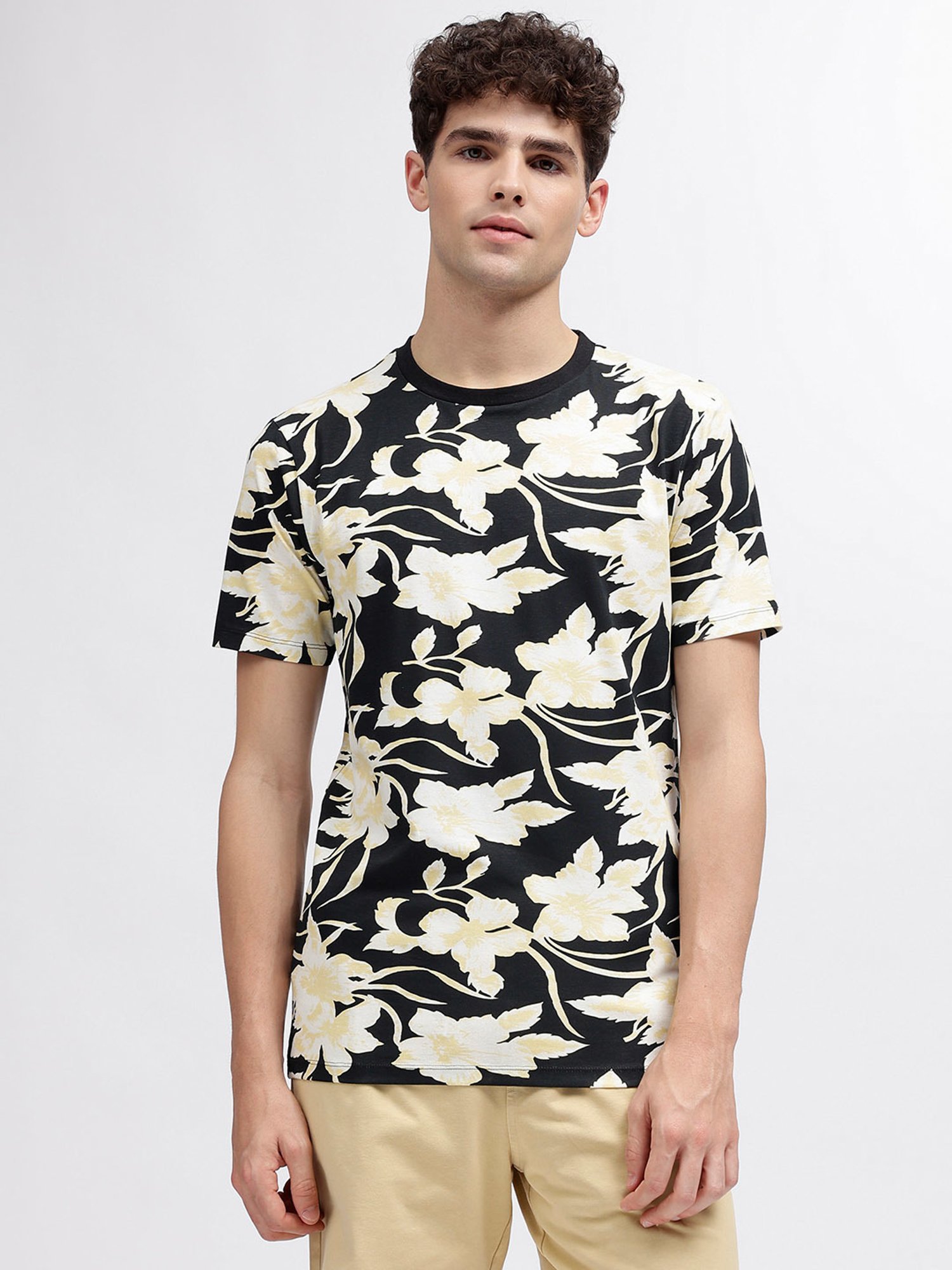 Lindbergh Black Regular Fit Printed Crew T-Shirt