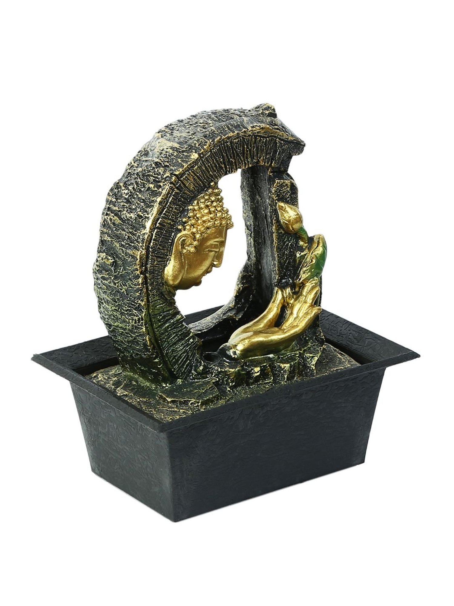 Tayhaa Gold & Black Hand Sculpted Buddha Indoor Water Fountain with Light