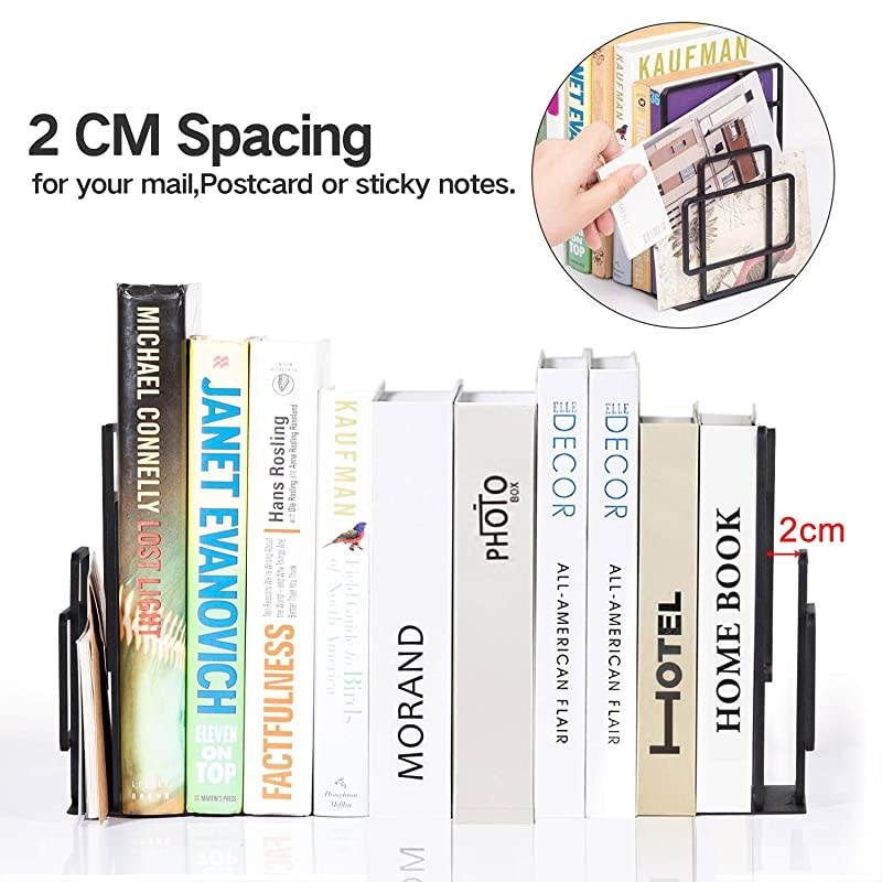 Book Ends Heavy Duty, Decorative Black Bookends for Shelves, Window Lattice Design