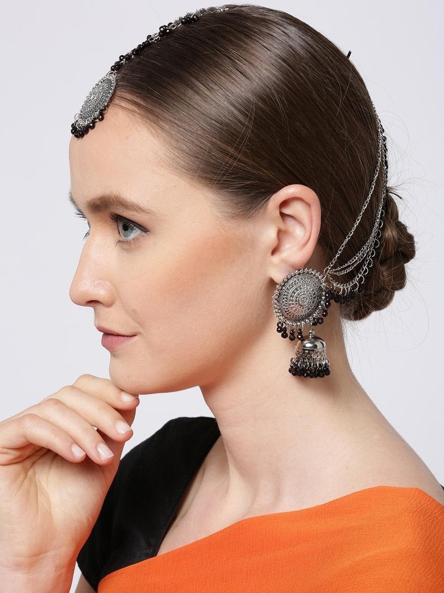 YouBella Stylish Latest Design Black Jhumki Earring & Maangtikka Sets