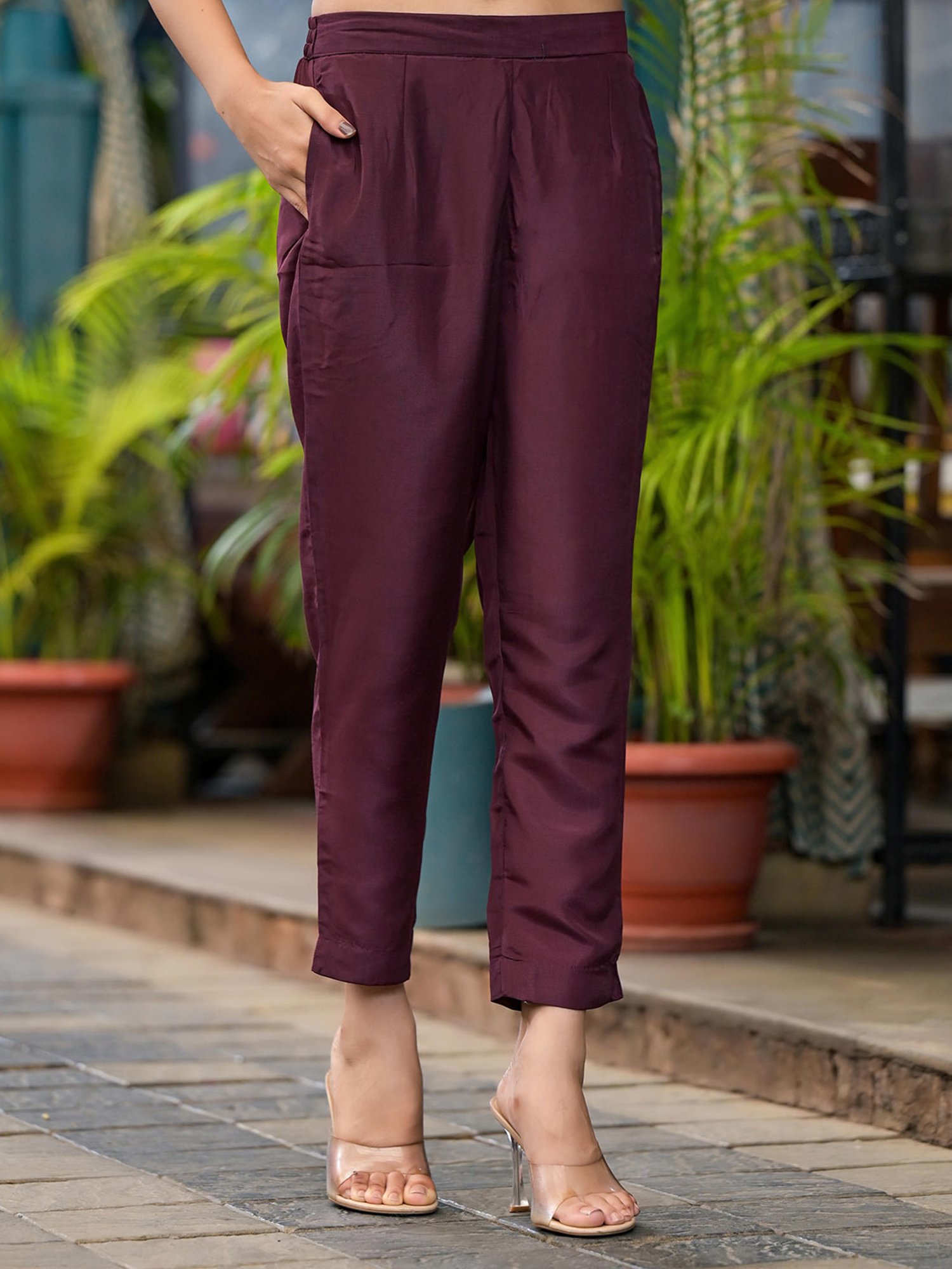 Juniper Wine Printed Kurta With Pant & Dupatta