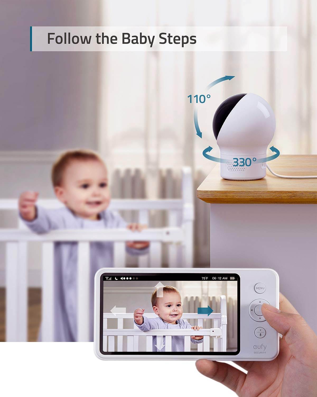eufy Security, BabyCare SpaceView Pro, Video Baby Monitor with 720p Camera, Two-Way Audio, Remote Pan & Tilt, Ultra-Long 5200mAh Battery, Clear Night Vision, Lullaby Player, Ideal for New Parents