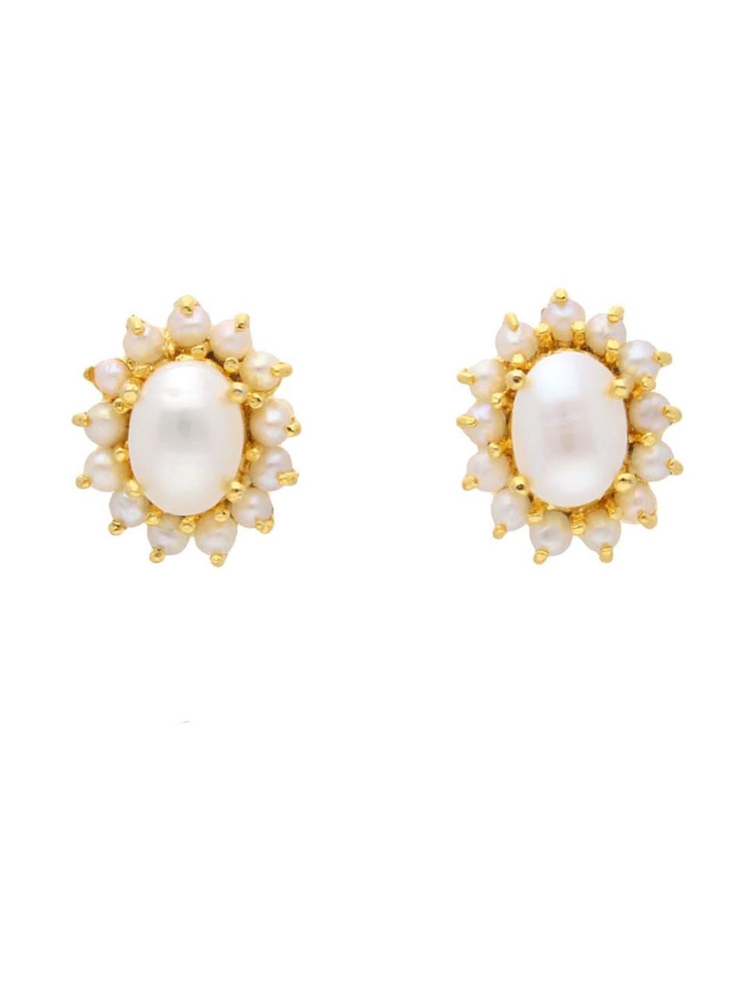 Sri Jagdamba Pearls Shine Golden & Pearl White Alloy Stud Earrings
