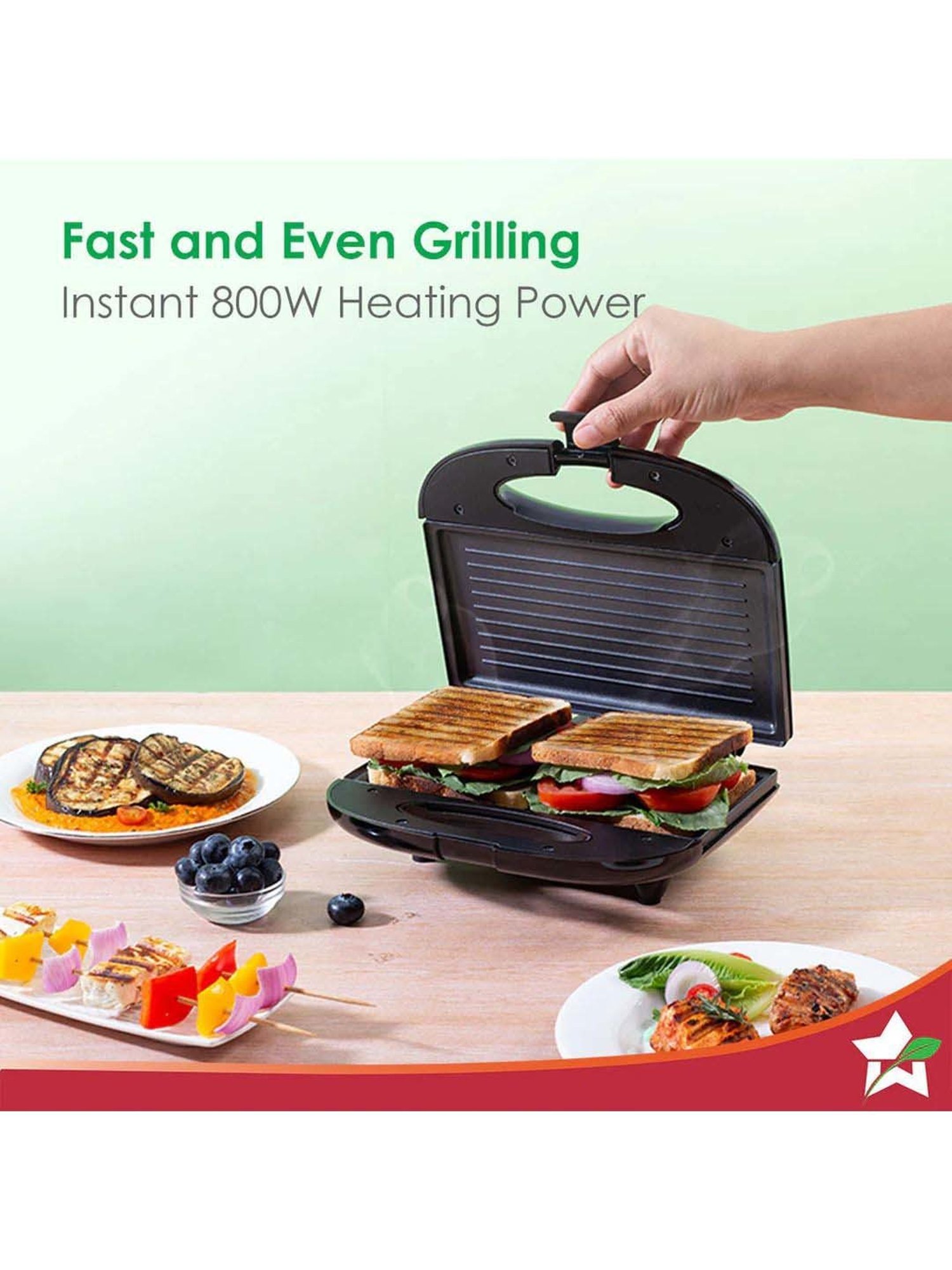 Borosil Sandwich Maker 2000W with Non stick coating (Black)