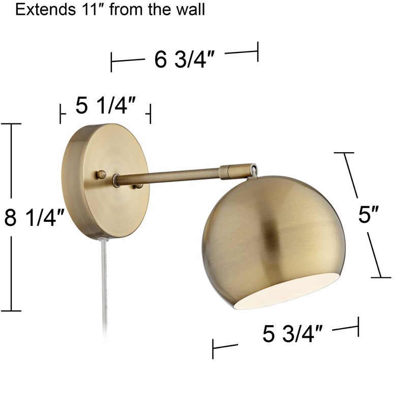 360 Lighting Wall Lights LED Plug In Set of 2 Brass Sphere Shade Pin Up for Bedroom Living Room Reading