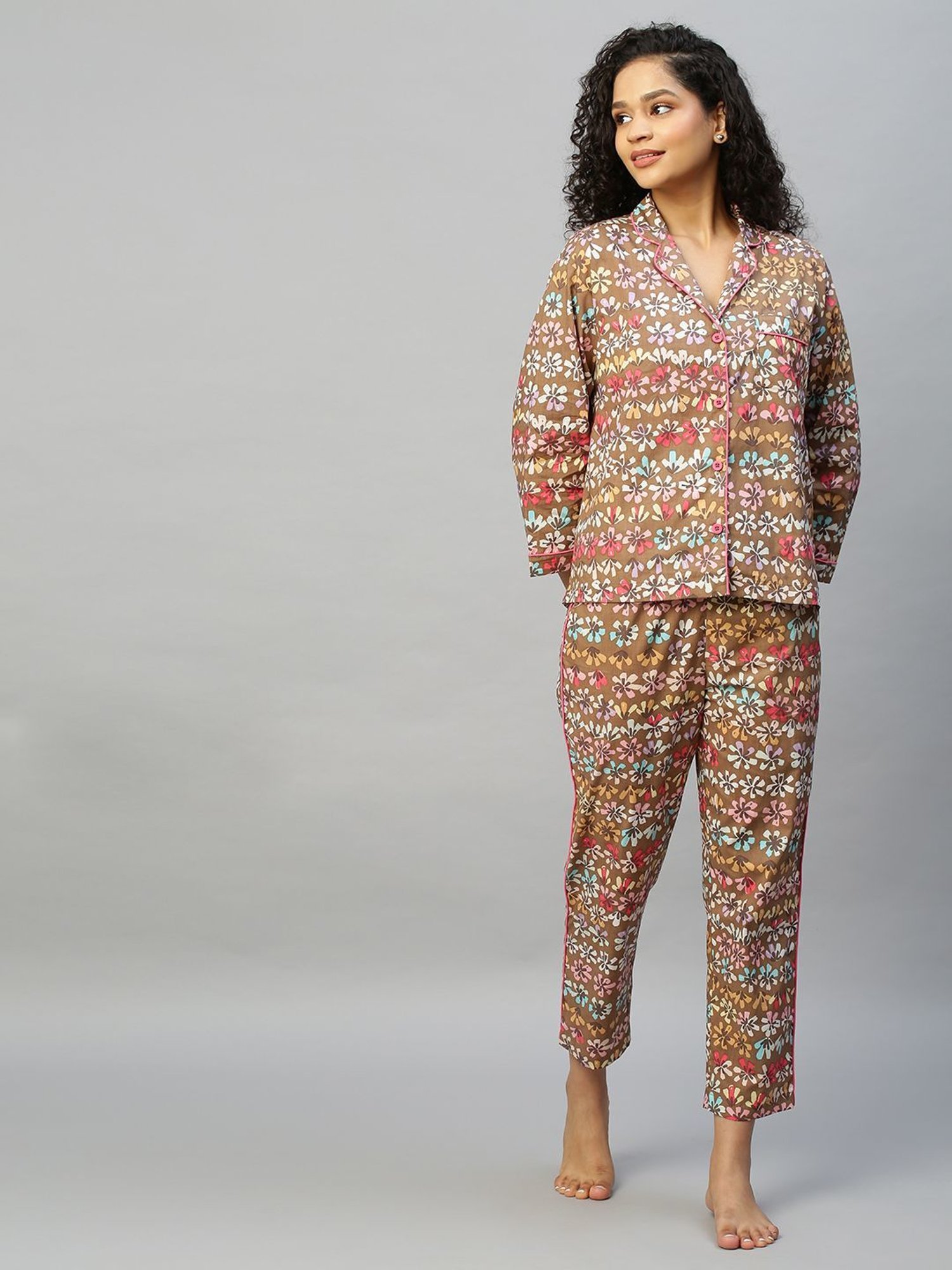 Chemistry Multicolor Cotton Floral Print Shirt With Pyjamas