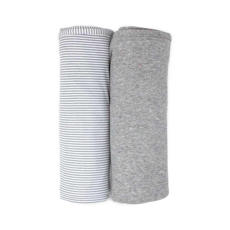Living Textiles Baby Swaddle Blanket Gray Marl + Gray Heathered Stripes - 2pk