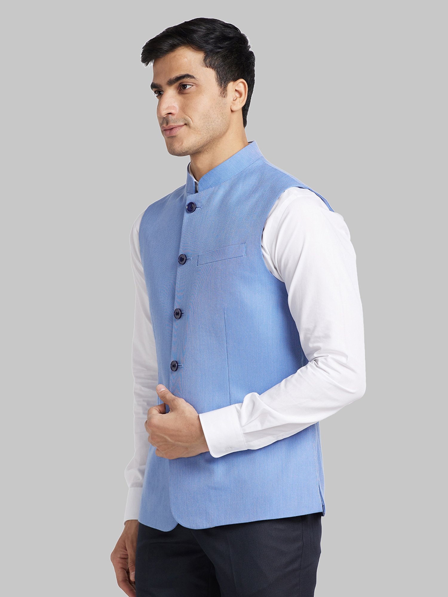 Park Avenue Blue Slim Fit Self Pattern Nehru Jacket