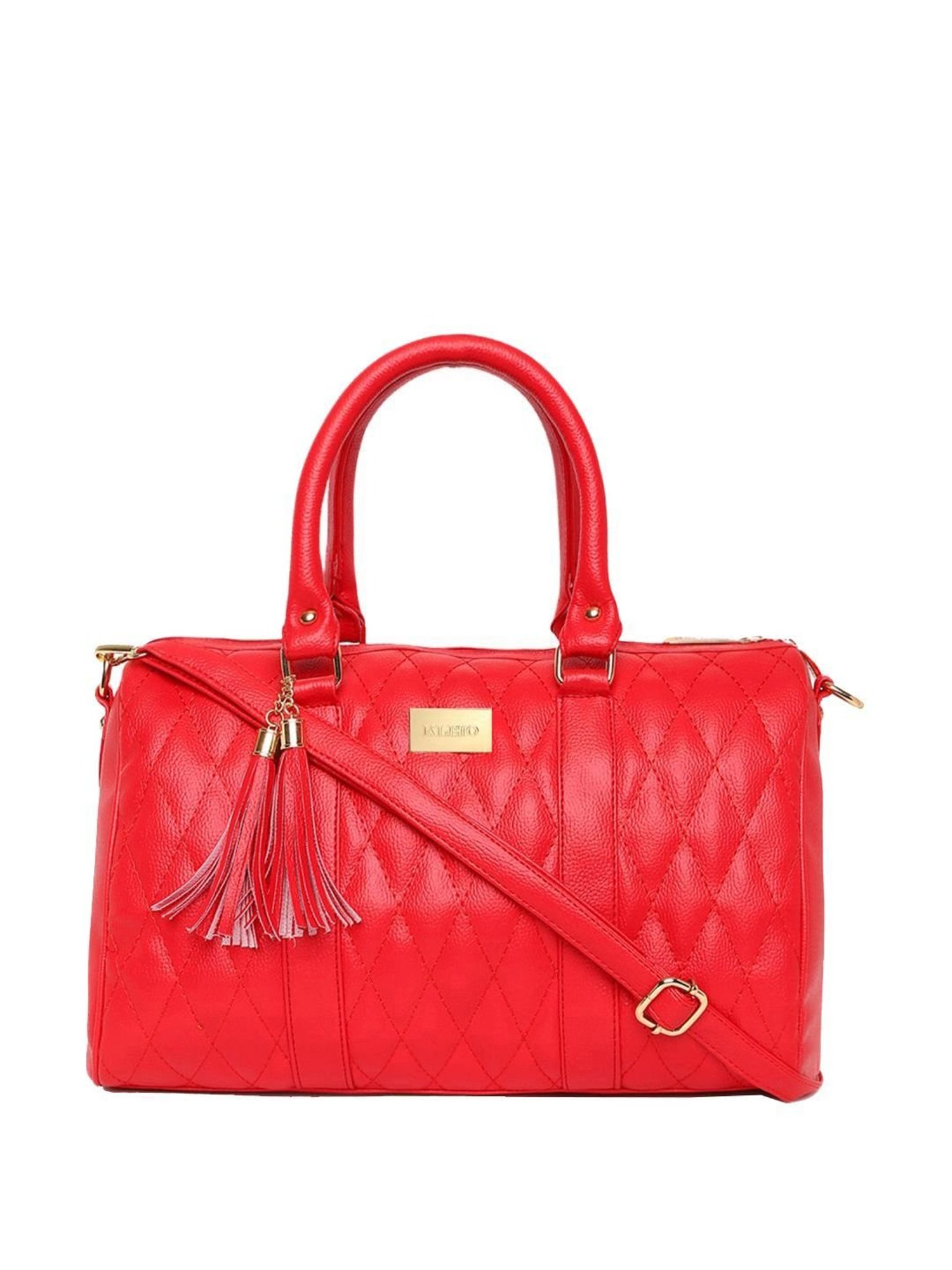 KLEIO Red Textured Medium Bowler Handbag