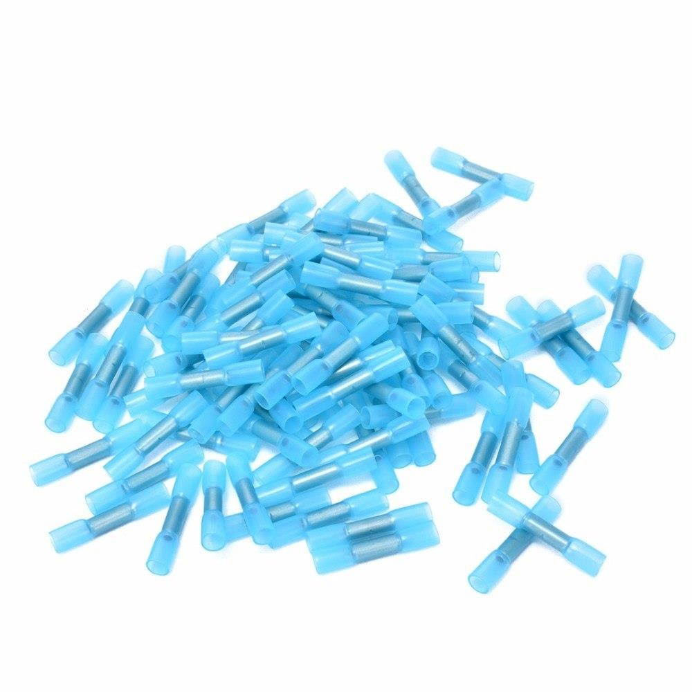 200pcs Pink+Blue Heat Shrink Insulated Butt Wire Crimp Terminal Connector For Electrical Equipments Supplies