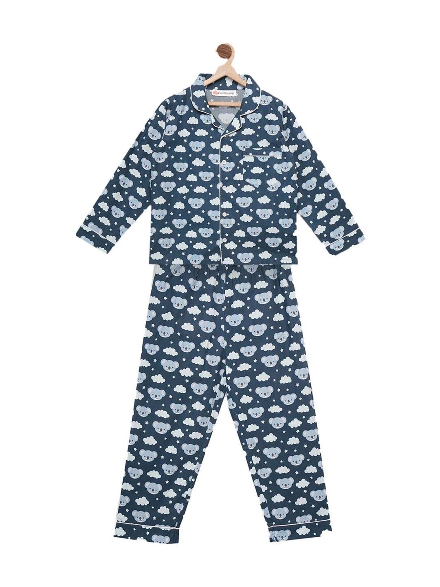 Fluffalump Boys Multicolor Cotton Printed Nightwear Top & Pants Set
