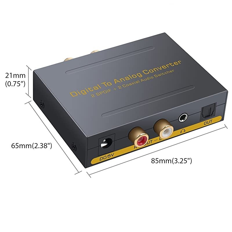 Digital to Analog Audio Converter,  Digital to L/R RCA 3.5mm Audio, Optical to 3.5mm Optical Out to RCA Toslink to Analog with 2 Optical SPDIF Toslink + 2 Coaxial Input