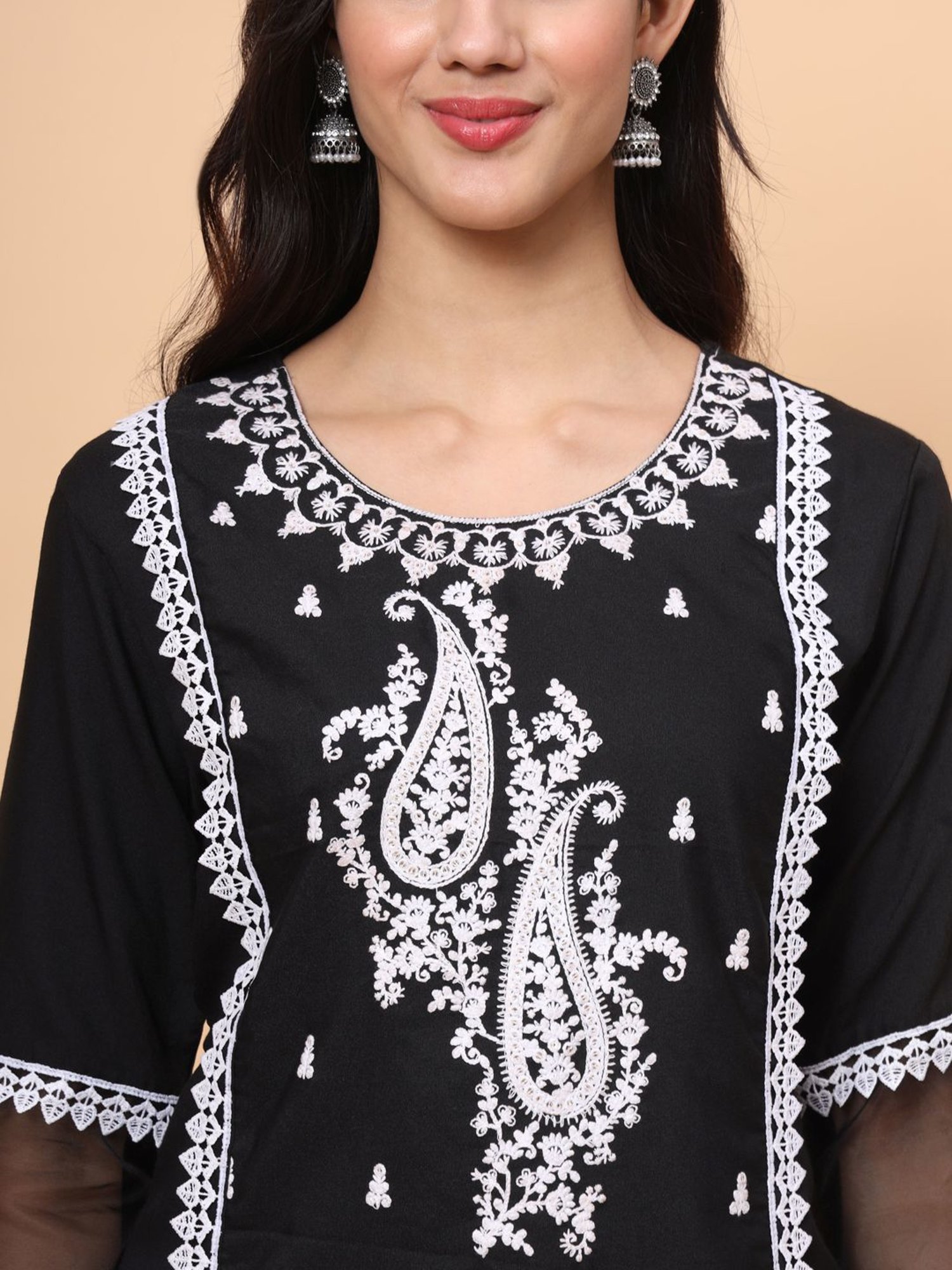 SWAGG INDIA Black Embroidered Kurta Pant Set With Dupatta